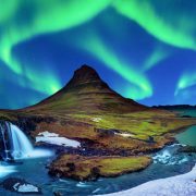 Aurora borealis at Kirkjufell in Iceland